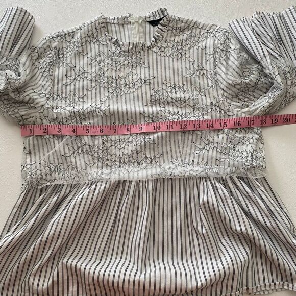 ZARA Woman Striped Floral Lace Blouse | Peplum Hem Long Sleeve Top Size M - Picture 4 of 6